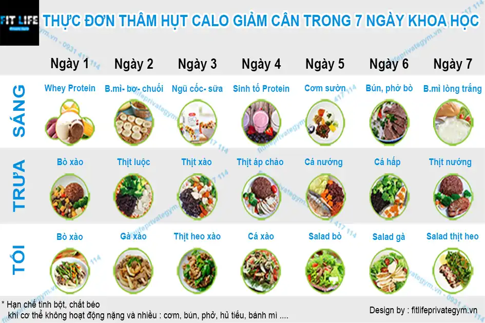 Thực đơn thâm hụt calo, giảm cân khoa học trong 7 ngày